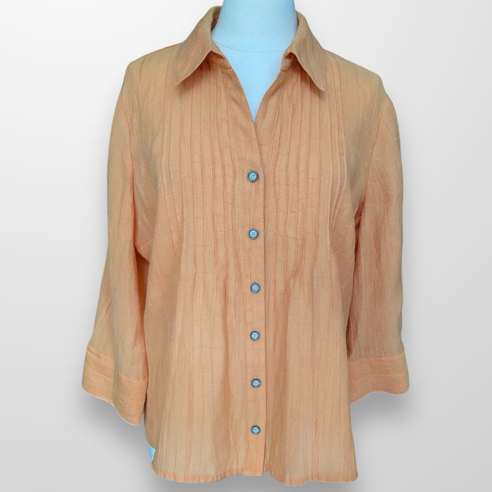 Coldwater Creek Womens P XL Bouse Button Up Long Sleeve Shirt Top Pleated